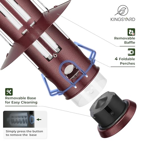 Kingsyard Squirrel Proof Bird Feeders for Outdoors Hanging | 4 Ports with Weight-Activated Perch, Chew-Proof Metal, Removable Easy-to-Clean Base, 3 lb Seed Capacity, Antique Copper - color: Antique Copper