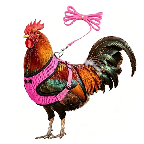 Chicken Harness and Leash Set,Hen Pink Vest Escape Proof for Duck Goose Rooster - color: Pink, size: S(Chest12.6-17.7'')