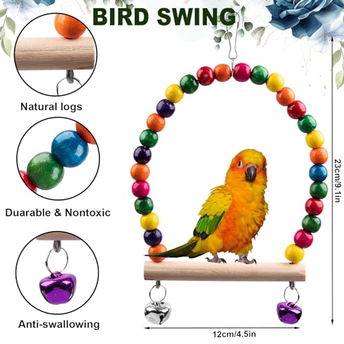 Bird Toys for Parakeets 7Pcs, Wood Parrots Budgie Cage Accessories, Bird Perch Swings for Small Conure Cockatiel Toys, Bird Ladder Swing for Parakeets Climbing 18''