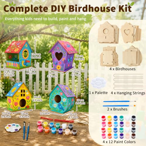 BELEEV 4 Pack Bird House Kit for Kids, DIY Birdhouse Kits to Build & Paint, Include Paints & Brushes, Wooden Arts and Crafts Gift for Children Boys Girls Ages 4-12 - color: 4 Pack Bird House