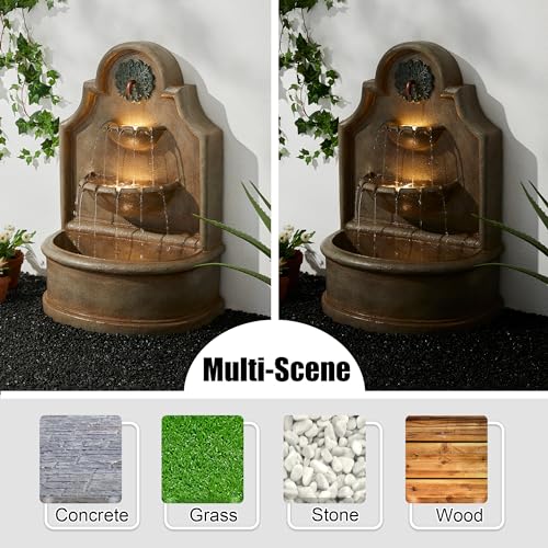 Glitzhome 37.25" H Outdoor Garden Water Fountain with LED Lights and Pump, Oversized Antique European Style 3-Tier Polyresin Cascading Floor-Standing Fountain for Porch Deck Patio Backyard Decoration - color: Antique