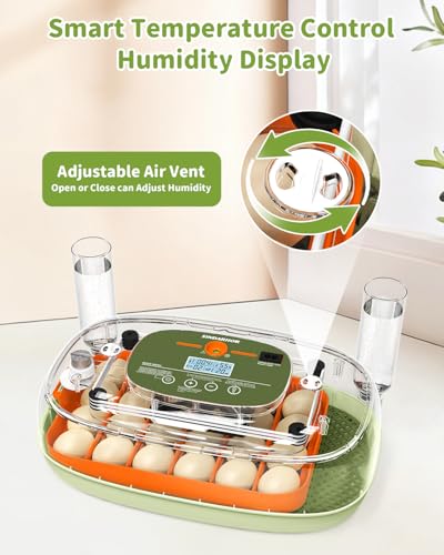 24 Egg Incubator with Automatic Turner Poultry Hatcher | Digital Temp Humidity Monitor, Low Humidity Alarm, External Water Bottles, Built-in Egg Candler for Chicken, Duck&Quail Eggs - color: Green