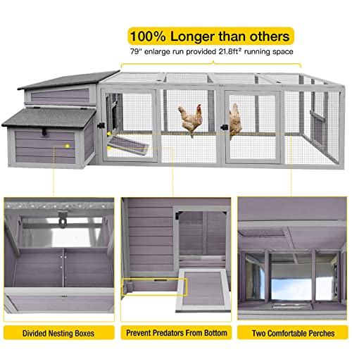 Aivituvin Chicken Coop for 4-6 Chickens/Ducks, Outdoor Wooden Chicken House Large Hen House Poultry Cage with Two Nesting Boxes (Grey, AIR45) - size: 103.0"L x 67.0"W x 28.0"H