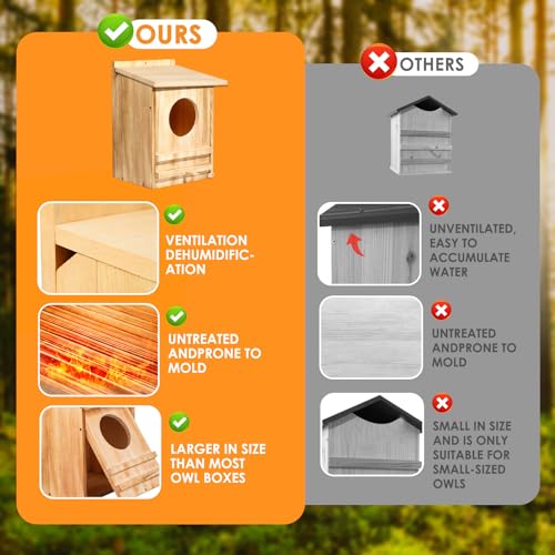 Large Barn Owl House,15.8 * 10.6 * 8.7IN Owl Nesting Box for Outside | Wooden Nest House,Large Handmade Bird Houses for Outside,Suitable for Wildlife Barn,Eastern Screech,Great Horned - size: 15.8''High