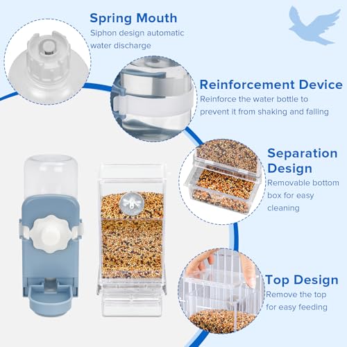 Lemtrflo No Mess Bird Feeder Water Dispenser Set, Automatic Bird Feeder | Parrot, Parakeet Cage Accessories - color: blue
