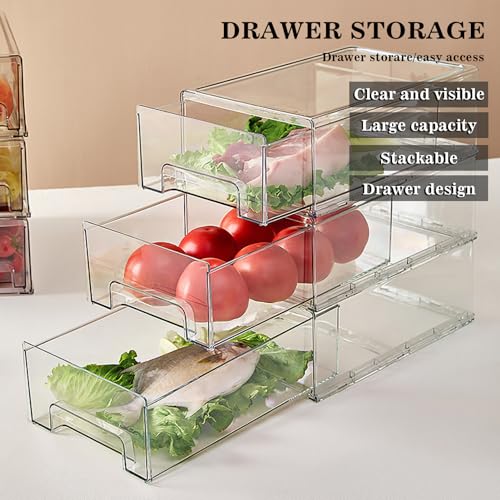 MANO 2Pack Clear Fridge Drawers Pull Out Stackable Refrigerator Drawer Organizer Bins Pantry Storage Box Plastic Food Containers for Kitchen Bathroom Office Closet (2pack Large) - style: 2pack-L-NEW