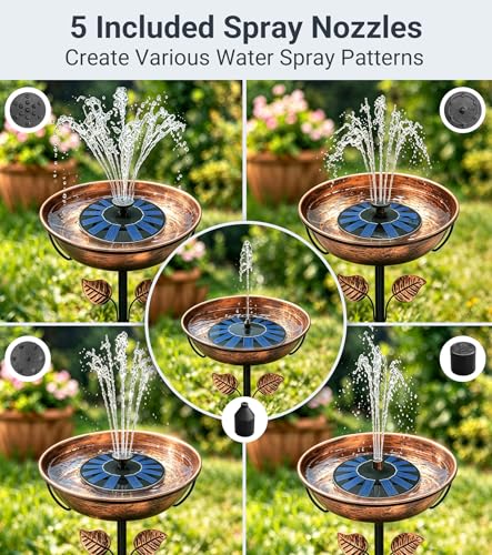 6.3" Solar Bird Bath Fountain Pump with 5 Spray Patterns | 7V 1.4W Panel, 70cm Spray Height, 160L/H Flow Rate, Detachable Filter Box, Adjustable Nozzles, Easy Setup - color: Black