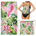 2 In1 Beach Towel Backpack - Tropical Leaves Beach Blanket Convertible Towel for Travel Picnic - color: Tropical Leaves Multi