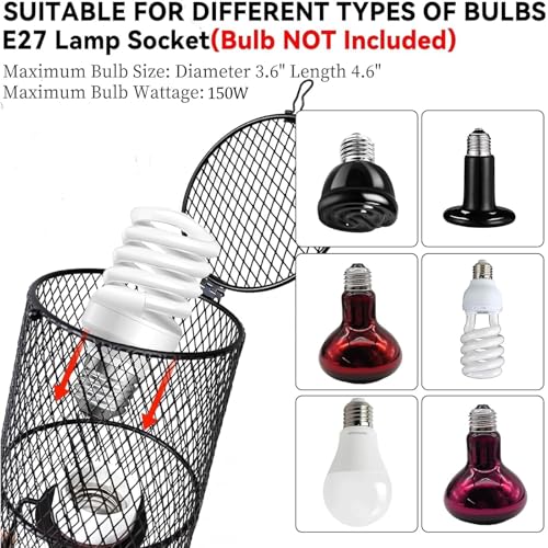 Reptile Heat Lamp Guard Ceramic Heat Emitter Basking Heater Lamp Reptile Accessories for Turtle Snakes Lizards Frogs Chicks with Power Switch & Anti-Biting Hanging Hook Design Round Without Bulb 150w - size: 1 PCS | Reptile Heat Lamp Guard