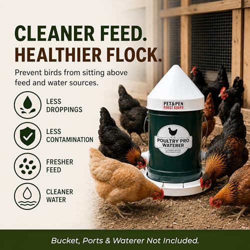 Poultry Pro Roost Guard, Weatherproof (Bucket, Port & Waterer Not Included) As Seen on Shark Tank, Anti-Roost for 5 Gallon Buckets, Prevents Roosting, Keeps Chicken Waterer & Chicken Feeder Clean