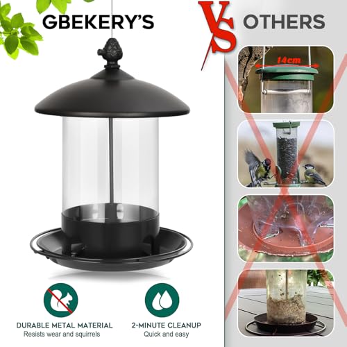 Gbekery Metal Bird Feeders for Outdoors Hanging, Weather Resistant Wild Bird Feeder with 360 Degree Feeding Tray, Black - color: Black