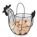 Flexzion Egg Basket for Gathering Fresh Eggs, Black Wire Chicken Egg Collecting Basket Countertop, 24-Egg Metal Holder with Handle, Chicken Shaped Basket for Farmhouse Kitchen Decor - size: Large Chicken Basket