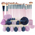 45 PCS Purple Makeup Brush Tools Set, Cosmetic Brush Sponge, Puff, Headband, Brush Cleaning Bow Set, Facial Makeup, Cleaning Accessories, Makeup Products, Valentine Day Item - color: Purple-45PCS