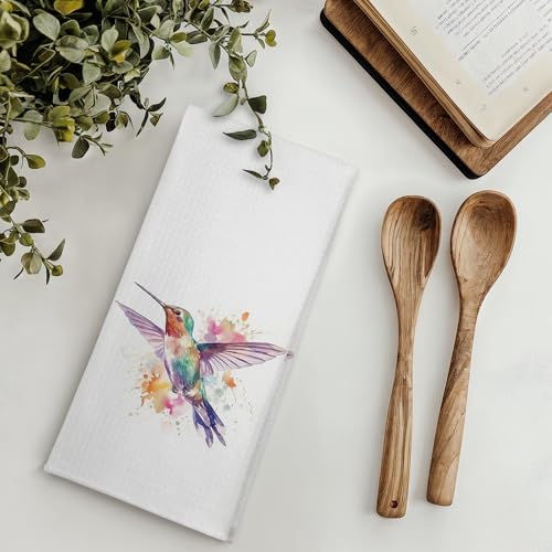 Watercolor Hummingbird Spring Kitchen Towels, Hummingbird Lovers Gifts Dish Tea Towels for Kitchen, Cottagecore Country Purple Floral Bird Decorative Hand Towel for Bathroom, 16x24 Inches - color: Color 19