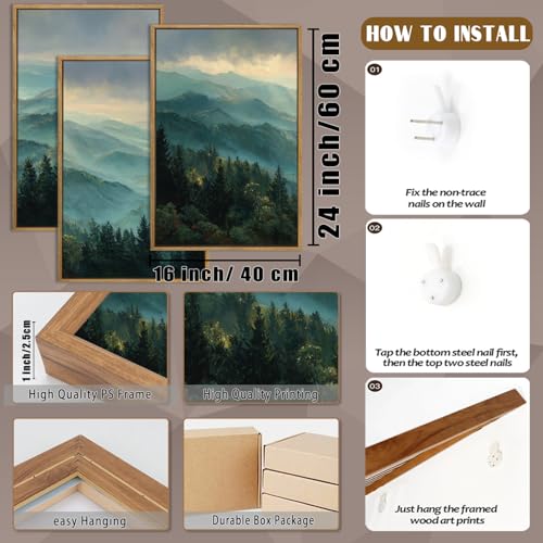 QTUSYUR Sage Green Mountain Wall Art - Large Farmed Pine Forest Landscape Art Print - Abstract Nature Adventure Artwork for Farmhouse Bedroom Living Room- Misty Mountains Triptych Decor 16”×24”×3 - style: mountain