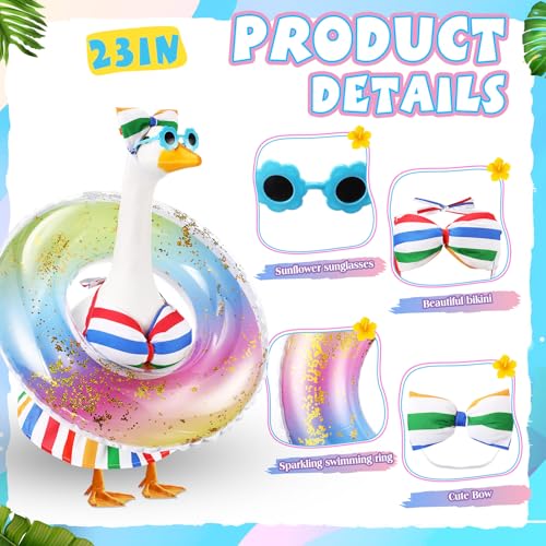Bikini Porch Goose Outfits with Sunglasses and Swimming Tube for 23" Summer Goose Costume Garden Patio Statue Decor(Rainbow) - style: Rainbow