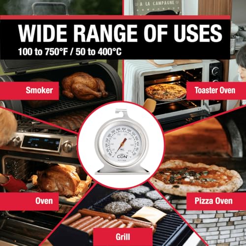 CDN High Heat Oven Thermometer | ProAccurate® | NSF Certified | 100-750°F Range | For Broiling, Roasting, High-Temp Cooking | Lab Glass Lens | POT750X - style: ProAccurate High Heat Oven Thermometer