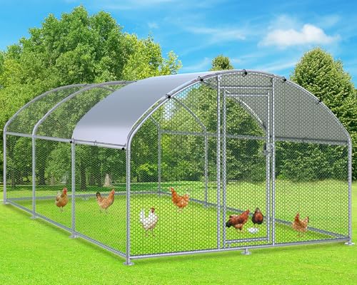 Large Metal Chicken Coop Run, 19.2x9.8x6.2 ft Chicken Runs for Yard with Cover, Walk-in Chicken Pen for 18-24 Hens, Anti-Rust Poultry Cage with Stable Wind-Resistant Dome Roof Design - color: Dome Roof, size: 230.3"L x 118.1"W x 74.8"H
