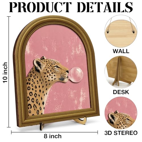 3D Funny Cheetah Bathroom Decor Sign, Pink Vintage Leopard Blowing Bubble Bathroom Wall Art Sign for Washroom Restroom Shelf Wall Toilet Tank Decor 8x10 Inch - color: H-Leopard