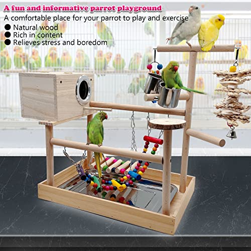 kathson Bird Playground,Parrot Play Stand,Parakeet Play Gym with Breeding Box and Food Cups,Cockatiel Perch Stand with Chewing&Exercise Toys,Birds Playstand for Budgie Conures Lovebirds