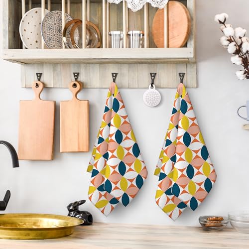 Mid Century Modern Kitchen Towels Decorative Set Vintage Tea Towels | Set of 2, Absorbent Dish Towel Retro Hand Drying Kitchen Bathroom Baking Cooking Cloth Home Decor 16'' x 24'' - color: Retro Modern