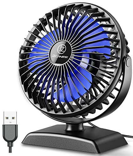JZCreater USB Desk Fan, 360 Rotation Personal Cooling Fan with 3 Speeds, Quiet, Small, USB Powered for Home, Office, Bedroom, Car, Travel, Black - color: 282-Black+Blue