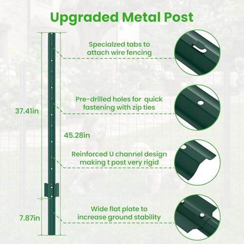 Welded Wire Garden Fence, 35.4Inch x 50FT Steel Poultry Fencing | Rust-Resistant Galvanized Animal Barrier Fence with Upgraded Metal Posts for Vegetable Garden, Flower Bed, Lawn, Backyards - color: Green, size: 35.4Inch x 50FT