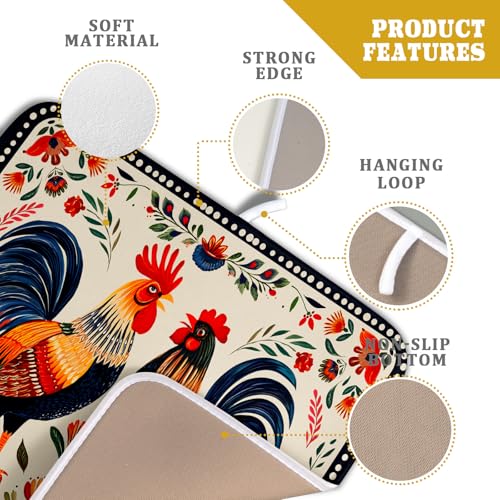 Roosters Chicken Dish Drying Mat for Kitchen Counter Absorbent Microfiber Drying Pad 16 x18 In - color: Chicken Art White, size: 18" x 16"