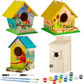 Liliful 4 Pack Birdhouse Crafts for Kids, Wooden Creative DIY Bird House Kits Arts and Crafts Set for Kids and Adults, Spring Birthday Gifts for Toddlers Ages (Playful Style) - color: red, yellow, blue, green, white, black