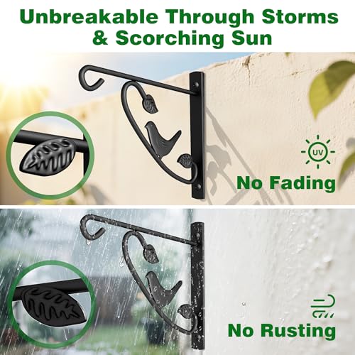 AMAGABELI GARDEN & HOME 4 Pack Hanging Plant Brackets Outdoor 12 inch Metal Fence Wall Plant Hanger Hooks for Hanging Flower Baskets Bird Feeders Lanterns Wind Chimes Rust-Resistant Black - size: 12 Inch, style: 4-Pack Bird 2 Hook