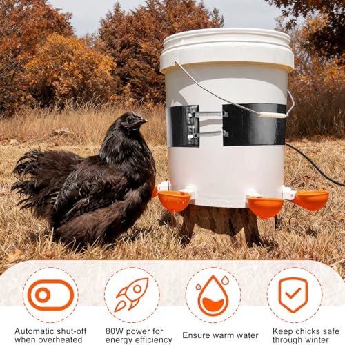 Thermo Bucket Belt Heated Strap Compatible with RentACoop 2-5Gallon Chicken Waterer,Auto-Thermostatic Chicken Water Heating Wrap with 6.6ft Power Cord,Keep Poultry Water from Freezing in Winter