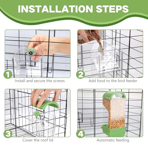 Yummy Sam No Mess Automatic Bird Feeder with Perch for Cage, Acrylic Transparent Bird Cage Feeder Parrot Seed Feeders Food Container Cage Accessories for Small Medium Birds Parrot Cockatoo Canary - color: Green