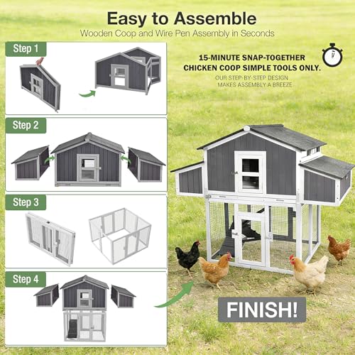 Large Chicken Coop for 6-8 Chickens, Double Folding Wooden Chicken House with 2 Nesting Boxes, Reinforced Iron Frame, Pull-Out Tray & Waterproof Roof, Outdoor Poultry Cage-(Black) - color: Black (AIR66-B)