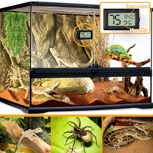 2 PCS Rectangle Reptile Thermometer and Humidity Gauge for Bearded Dragon Accessories, Reptile Tank Accessories for Jumping Spider, Leopard Gecko, Hermit Crab, Gecko, Ball Python, Lizard - color: Black Rectangle