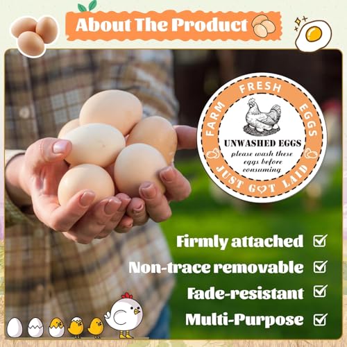 800PCS Unwashed Farm Fresh Egg Carton Stickers,2 inch Round Colorful Eggs just got Laid Carton Labels,self Adhesive roll Packaging Stickers for Farm Stand Supplies and Small Business - style: Unwashed Egg Stickers