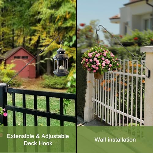 Deck Hook Outdoor Hanging Brackets：43 Inches Wall Mounted Hook Plants & Wind Chimes Risk-Free Lanterns Large Wind Chimes Lanterns - size: 43"Deck hook with 1 pack wall-mounted part