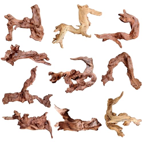 Natural Small Driftwood for Aquarium Decor Fish Tank Decor Reptile Decor | Assorted Driftwood Branch, Natural Driftwood for Aquascaping and Reptile Decor - size: Mopani Driftwood 2 to 4.5 Inch (Pack of 10)