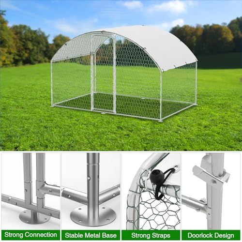 Garvee Metal Chicken Run, 9.8 x 6.5 x 6.5 Ft Metal Chicken Coop for Yard with Waterproof and Anti-Ultraviolet Cover, Dome Roof Walk in Chicken House, Poultry Cage for Hen, Duck and Rabbit - size: 118.1"L x 78.7"W x 78.7"H