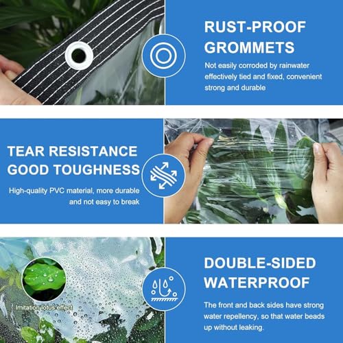 Clear Tarps Heavy Duty Waterproof - 8x8ft Clear Tarps with Grommets - 14mil Thickened Transparent Plastic Vinyl Tarp for Patio Porches Greenhouse Chicken Coop Cover, with Fixed Accessories - size: 8x8ft(240*240cm)