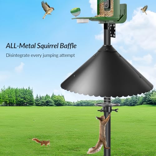Metal Squirrel Baffle for Bird Feeder Pole, 19-Inch Chew Proof Guard | with Spring, Heavy Duty Pole Mount Squirrel Proof Baffle for Outdoor Garden Yard, Fits 0.5-1 Inch Poles, Protects Bird Food