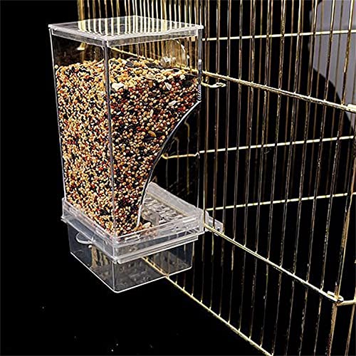 Automatic Bird Feeder,Splash-Proof No Mess Bird Feeder Bird Cage Accessories Acrylic Transparent Seed Bird Food Container for Parakeet Canary Cockatiel Finch,18.5x8.5x7.5CM