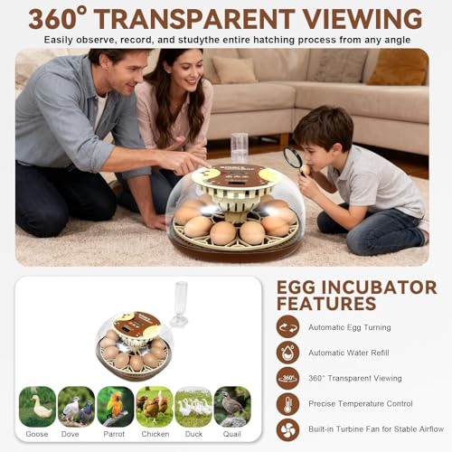Series I-Automatic 12-Egg Incubator for Beginners, Auto Egg Turn, Steady Self-Regulating Humidity & Consistent Temperature Control for Hatching Chicken, Goose, Duck, Quail, Pigeon(12-Egg-Brown) - size: 12-Egg-Brown