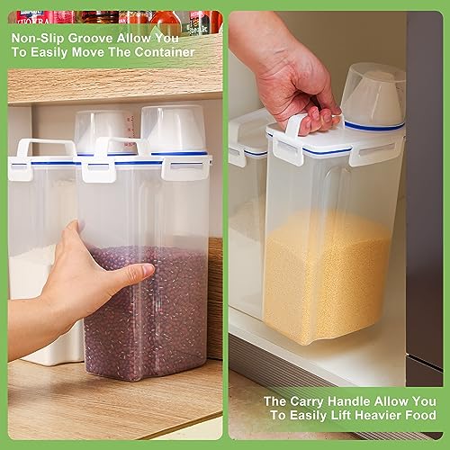 4 Pcs Set Rice Storage Container 5.5lb, Rice Dispenser with Measuring Cup & Pour Spout for Flour Pasta Grain Pet Dog Cat Bird Food Storage Container - color: Blue-4