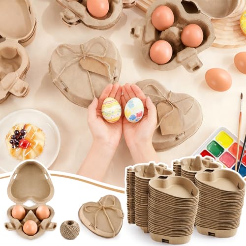 Heart Shaped 3 Egg Cartons with 20m Twine, Cardboard Egg Cartons Boxes for DIY Valentine’s Day Gifts, Rustic Egg Packaging Containers for Easter Valentines Farmers Market Baby Shower (20)