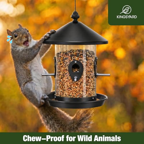 Kingsyard Large Metal Bird Feeder for Outdoors Hanging, Tube Bird Feeders | Squirrel Chew Proof, 4 1/2 Cups Capacity, 8 Ports, 360° Seed Tray, Weatherproof, Easy to Clean & Refill, For Cardinal, Black