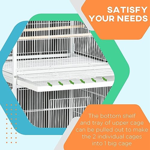 PawHut Wrought Metal Bird Cage Feeder with Rolling Stand Doors 67" H White | Perches, Food Containers, Wheels