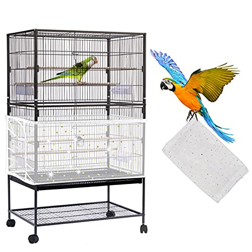 Daoeny Large Bird Cage Cover, Bird Cage Seed Catcher, Adjustable Soft Nylon Mesh Net with Twinkle Moon Star, Birdcage Cover Skirt Seed Guard for Parrot Parakeet Macaw Round Square Cages (White) - color: White, Sequins Star
