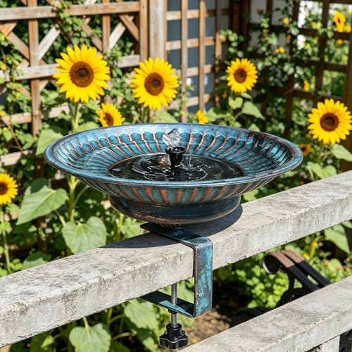 Solar Bird Bath,Deck Bird Bath with Solar Fountain,Deck Mounted Bird Bath