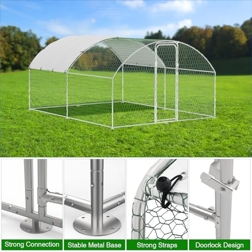 Garvee Metal Chicken Run, 9.8 x 13.1 x 6.6 Ft Metal Chicken Coop for Yard with Waterproof and Anti-Ultraviolet Cover, Dome Roof Walk in Chicken House, Poultry Cage for Hen, Duck and Rabbit - size: 118.1"L x 157.5"W x 78.7"H