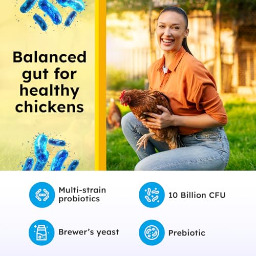 Probiotics for Chickens & Poultry – Digestive & Gut Health Support with Prebiotics & Brewer's Yeast, Chicken Vitamins and Supplements (30 Scoops/Up to 300 Servings)